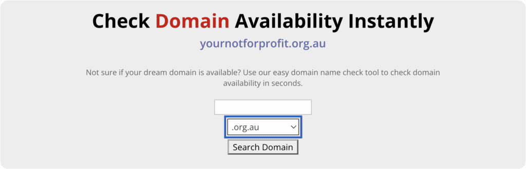 Checking availability of a .org.au domain name for a non-profit organisation